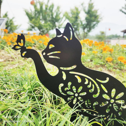 . Vivaz Gato De Hierro Jardín Estacas Animal Silhouettes