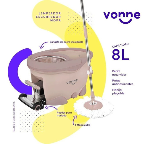 Imagen 4 de 8 de Balde Y Escurridor Con Pedal, Ruedas Y Manija Drenaje