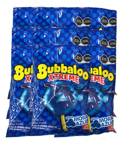 80 Paletas Bubbaloo Xtreme Chicle Mora Azul