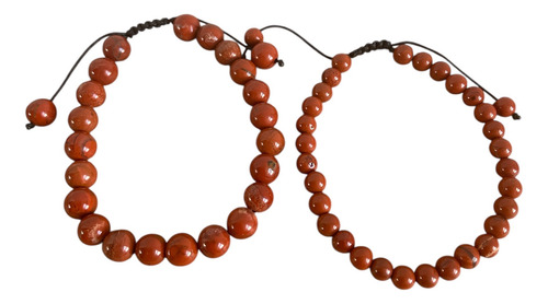 Dúo Pulseras Pareja De Jaspe Rojo 6 Y 8 Mm Ajustable Jaspe Rojo 5 Cm 18 Cm