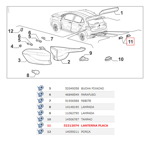 Par Lanterna Luz De Placa Fiat Fastback Abarth 2025 Original