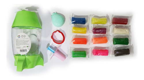 Set De Plastilina Estuche De Cohete 12 Masas + 3 Accesorios Color Celeste