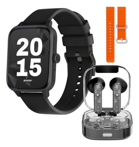 Smartwatch Binden Kulest Reloj Inteligente Pantalla 1.8' Llamadas Salud Resiste Salpicaduras Audífonos Tws Transparentes Negro
