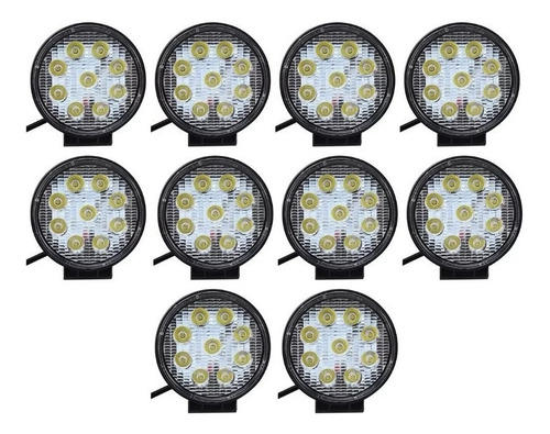 10 Faro Proyector Redondo Auxiliar 9 Led 27w Agro Vehículo