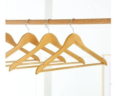 Set De 03 Colgadores Ganchos De Ropa Perchas De Madera