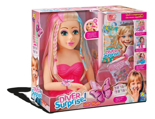 Boneca Busto Diver Surpresa Hair Style C/ Acessórios Maquiar
