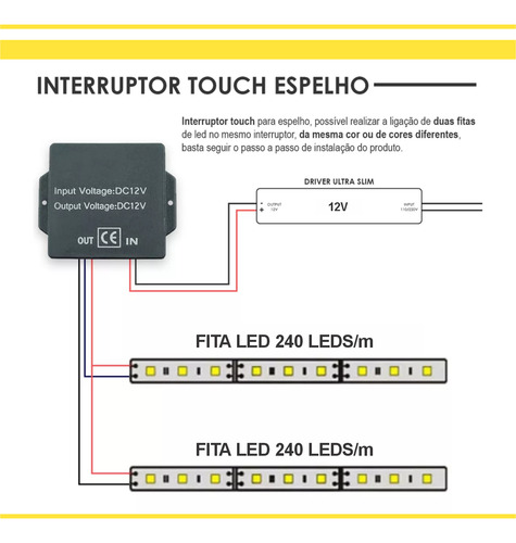 10 Interruptor Touch 12v P/ Espelho Dimerizável Liga Desliga