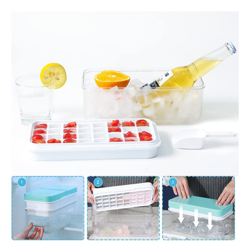 Bandeja Para Cubitos De Hielo Con Tapa Apilable Azul