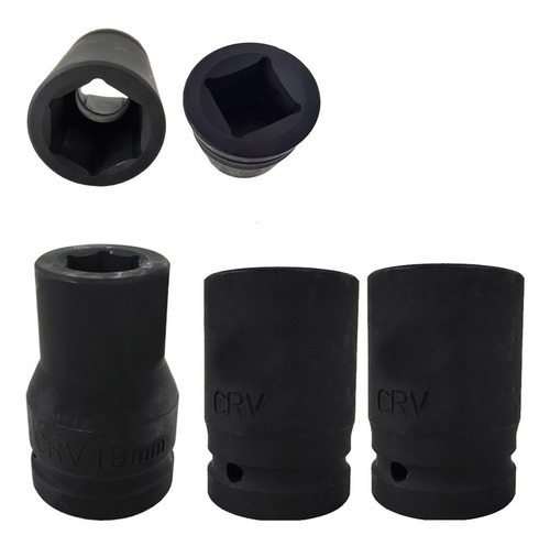 3 Soquete Sextavado Impacto 19mm 24mm 27mm Aço Desforcimetro