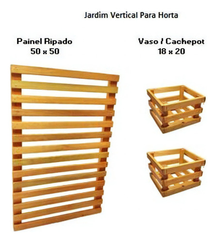 Jardim Vertical 50 X 50 Painel Madeira 2 Cachepots 18x20
