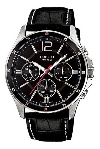 Reloj Casio Mtp-1374l Hombre Multifuncion Acero Cuero 50m Wr