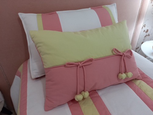 Imagem 6 de 6 de Conjunto Colcha De Solteiro Rosa Verde Irma Decorações