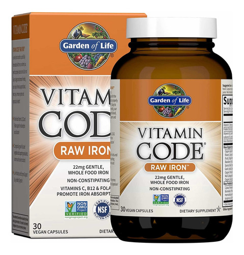 Garden Of Life Vitamin Code Raw Iron (30 Cápsulas) Hierro Sabor Sin Sabor