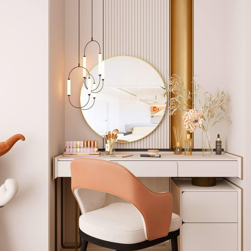 Espelho Redondo Com Moldura Iluminado Com Led 60cm Moldura Dourado Com Led Quente