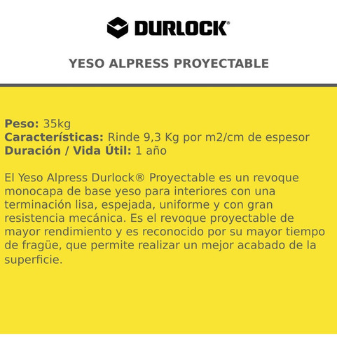 Bolsa De Yeso Pared Alpress Proyectable Durlock X 35kg