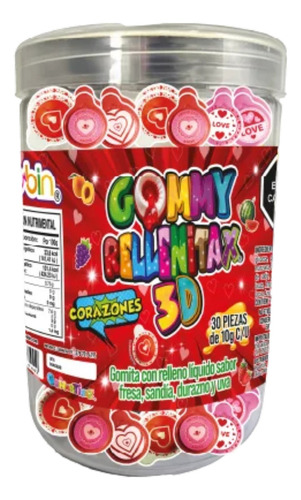 Gomita Rellena Con Sabores Frutales De Corazones 30 Pzas
