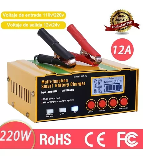 Cargador de batería de coche de 12 V/24 V y 12 amperios para baterías  húmedas/gel/LiFePO4/plomo-ácido/AGM, cargador rápido de 7 etapas, para