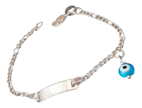 Pulsera Plata 925 Identidad Dije Ojito Azul Ppl130 