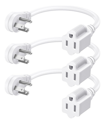 Cable De Extensión Plano Corto Blanco 3 Clavijas Paquete De