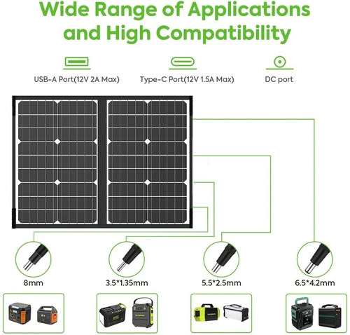 Imagen 4 de 4 de Panel Solar 60w 18v 12v Usb-c Usb Y Adaptadores