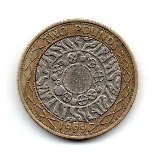 Inglaterra Gran Bretaña Moneda 2 Pounds Año 1999 Km#994