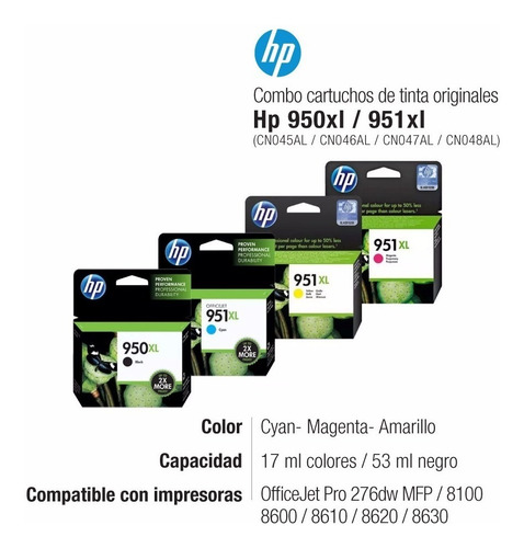 Imagen 2 de 7 de Combo Hp 950xl Negro + Hp 951xl Colores 8600 8620 8610