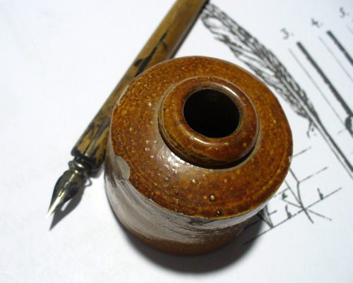 Tintero De Gres Cerámica Ingles Siglo Xix / A130 (Usado)