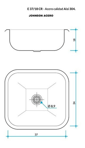 Imagen 2 de 6 de Pileta Ac.inox. Cocina Simple E37/18cr Ant.reb L304 Johnson