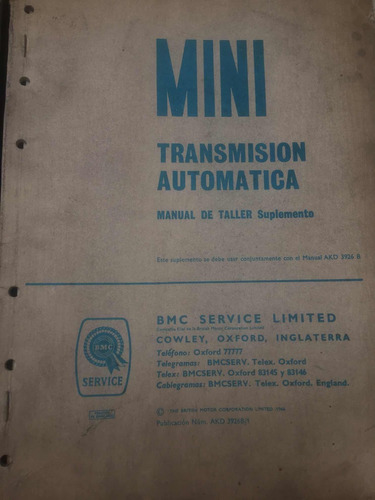 Manual De Taller Mini Morris Transmisión Automática