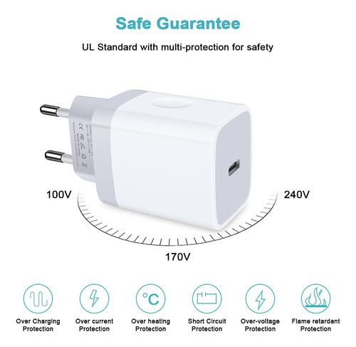 Adaptador Usb C Vifigen, Enchufe De Viaje Europeo De 20 W, P