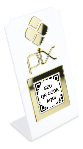Placa Pix Qr Code Acrílico Branco Prata Para Pagamento