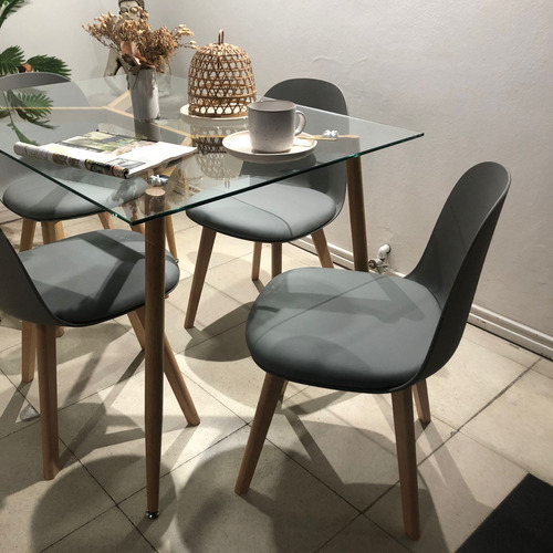 Juego Comedor Mesa Lina De 120cm + 4 Sillas Oslo Tulip Gris Liso