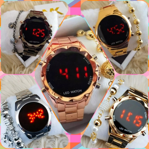 Relógios Digital Feminino Kit Com 2 Barato Dourado P Revenda