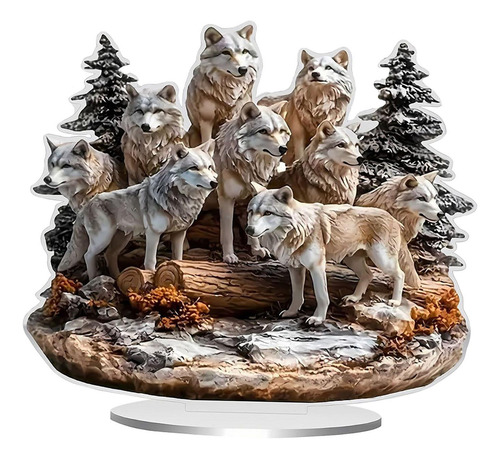 Pack 2d Wolf Pack Acrílico Placa Decorativa Animal Con Base