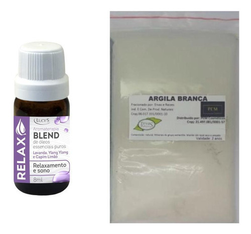 Argila Branca 1kg E Óleo Essencial Lavanda