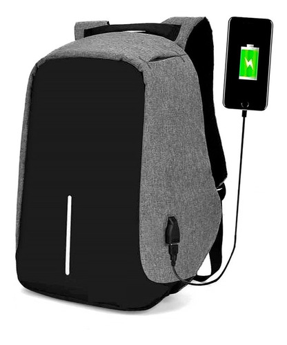 Mochila Antirrobo Impermeable Escolar Laptop Carga Celular Color Negro