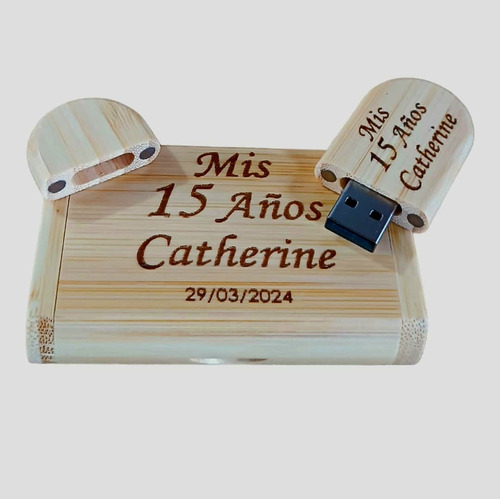 Pendrive Con Caja En Madera  64 Gb Personalizado Grabado