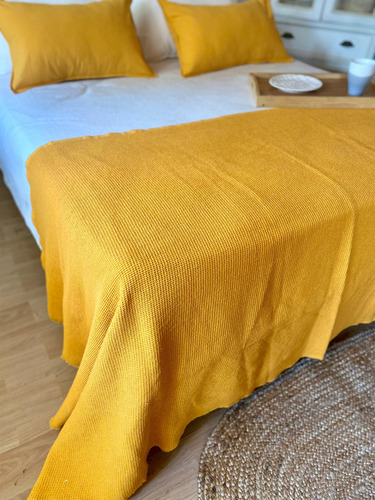 Manta Waffle 100x260 Cm Pie De Cama Manta De Sillón Color Mostaza