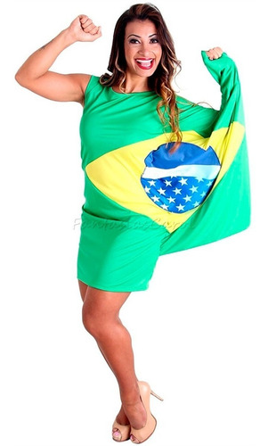 Fantasia Vestido Bandeira Dobrasil Feminino Adulto Envio 24h
