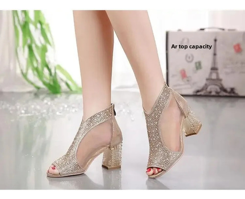 Sandalias De Tacón Alto De Malla Con Punta Abierta, Zapatos