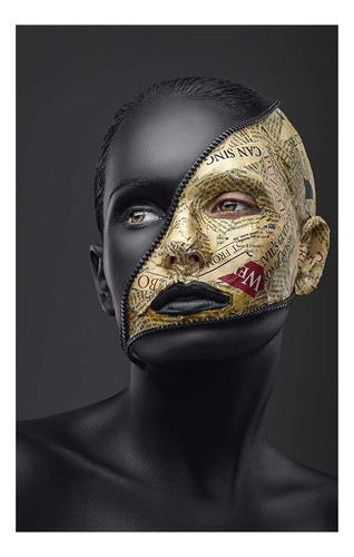 Vinilo 30x45cm Mujer Oro Cara Maquillada Con Collage M1