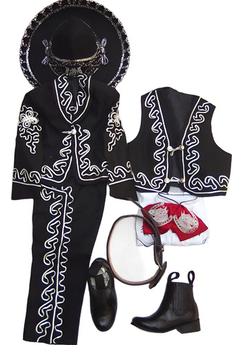 Traje De Charro Sutach Bebé Botín Sombrero Camisa Moño Cinto