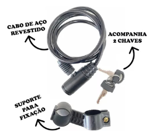 Cadeado Tranca Bike Bicicleta 1 Metro X 6mm Gta Cor Preto