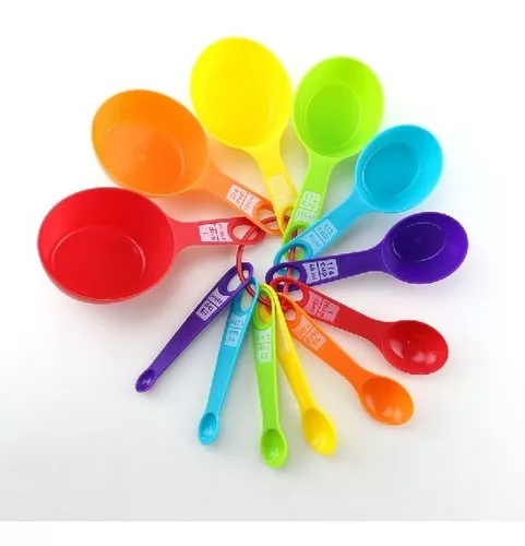 Juego de 12 tazas y cucharas medidoras multicolor, utensilios de cocina de  plást