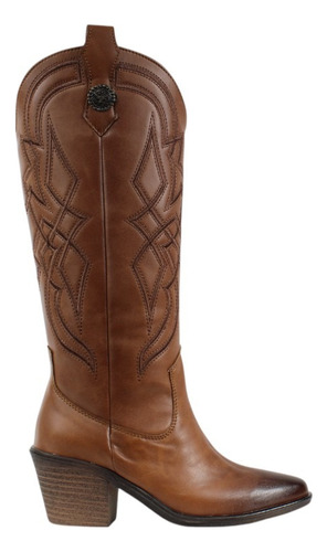 Bota Vaquera Alta Mujer Tacón Cómodo Cowboy Botines Bordado