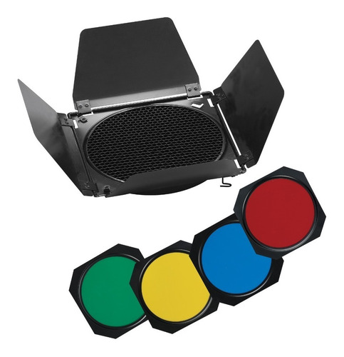 Imagen 2 de 10 de Chapaletas Barndoor Flash Estudio C/ Panal Abejas Y Filtros