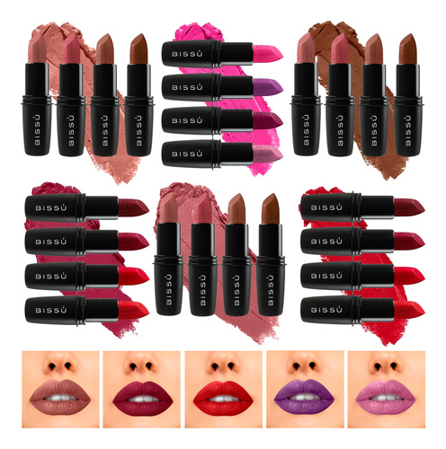 Kit Set 4 Labiales Bissu Formula Humectante Tonos Variados