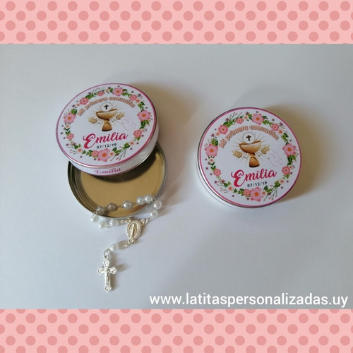 Latita Souvenir Con Minirosario Para Bautismo O Comunión