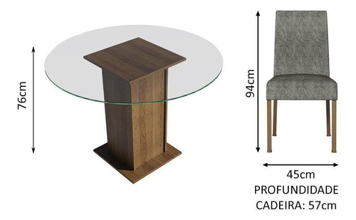 Sala Jantar Mesa Tampo Vidro 4 Cadeiras Madesa Mile Rs Cor Rustic/Silver MDJA0401165ZSIL