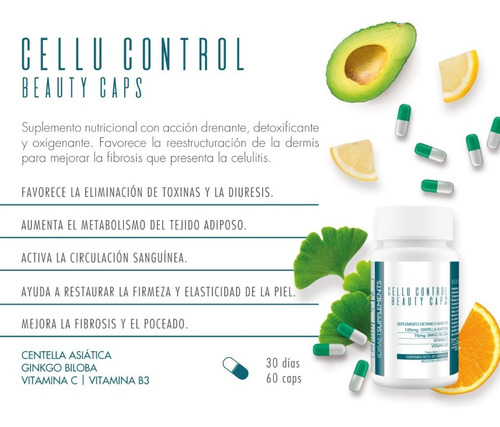 Imagen 2 de 3 de Cellu Control Capsulas Anti Celulitis Vit C Centella Idraet